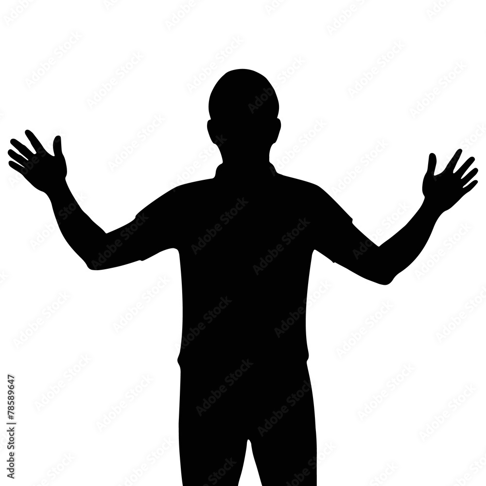 Silhouette man with show his hands up, vector format