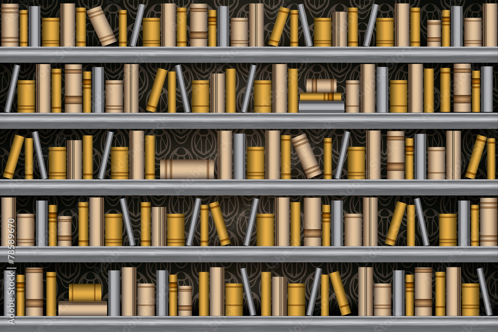 Obraz premium Library bookshelf, seamless vector illustration