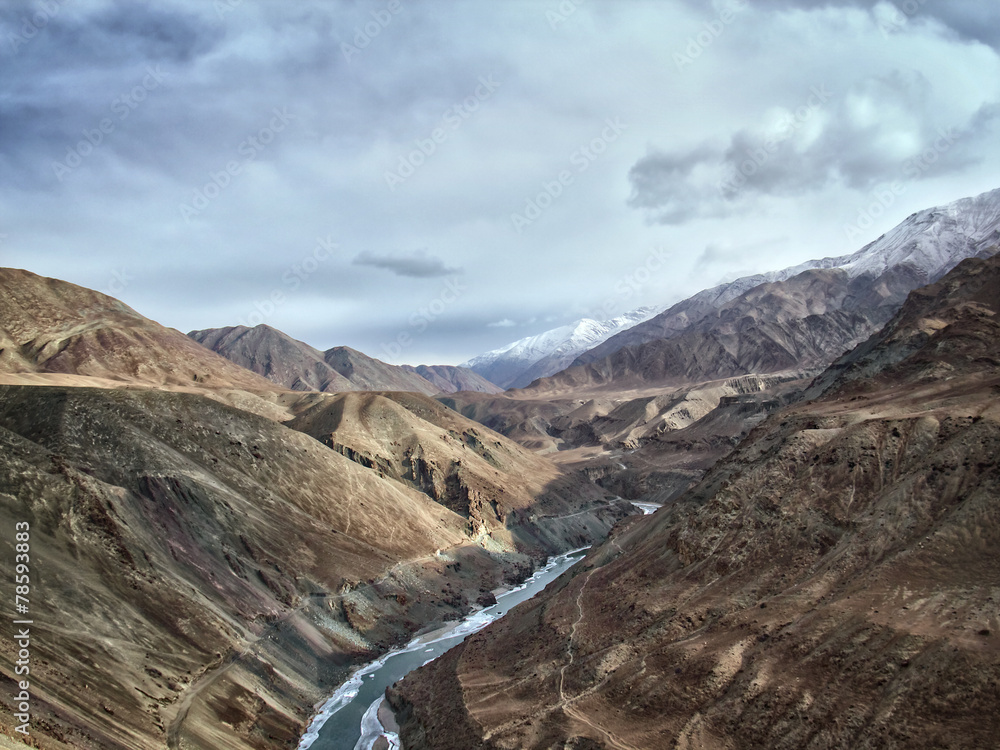 Indas mountain river in the Himalayas