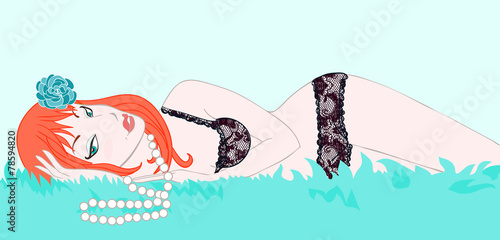 Haired Girl In Beads Bedding