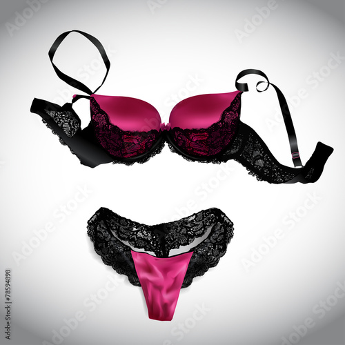Black and red female sexy bra and panties