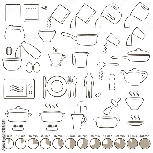 vector set icons cooking manual instructions,