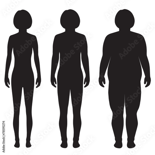 vector fat body, weight loss, overweight silhouette illustration