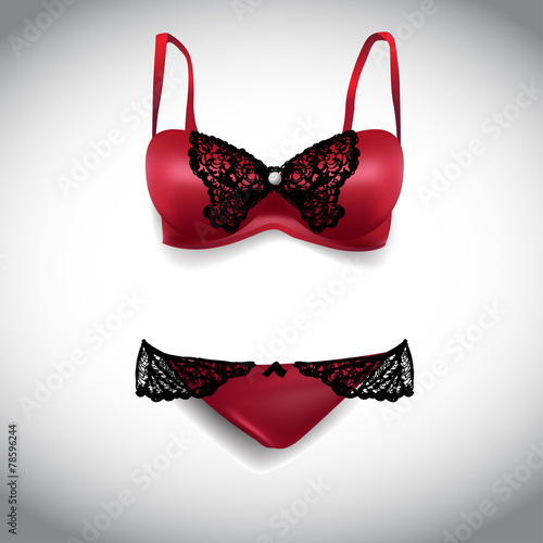 Black and red female sexy bra, panties