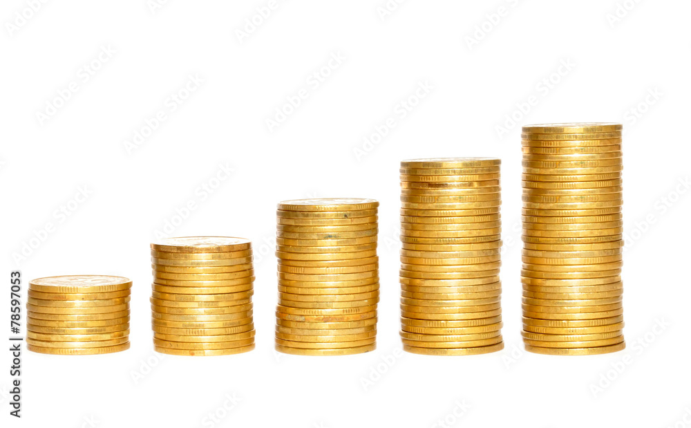 columns of gold coins isolated on white background columns of gold coins isolated on white background