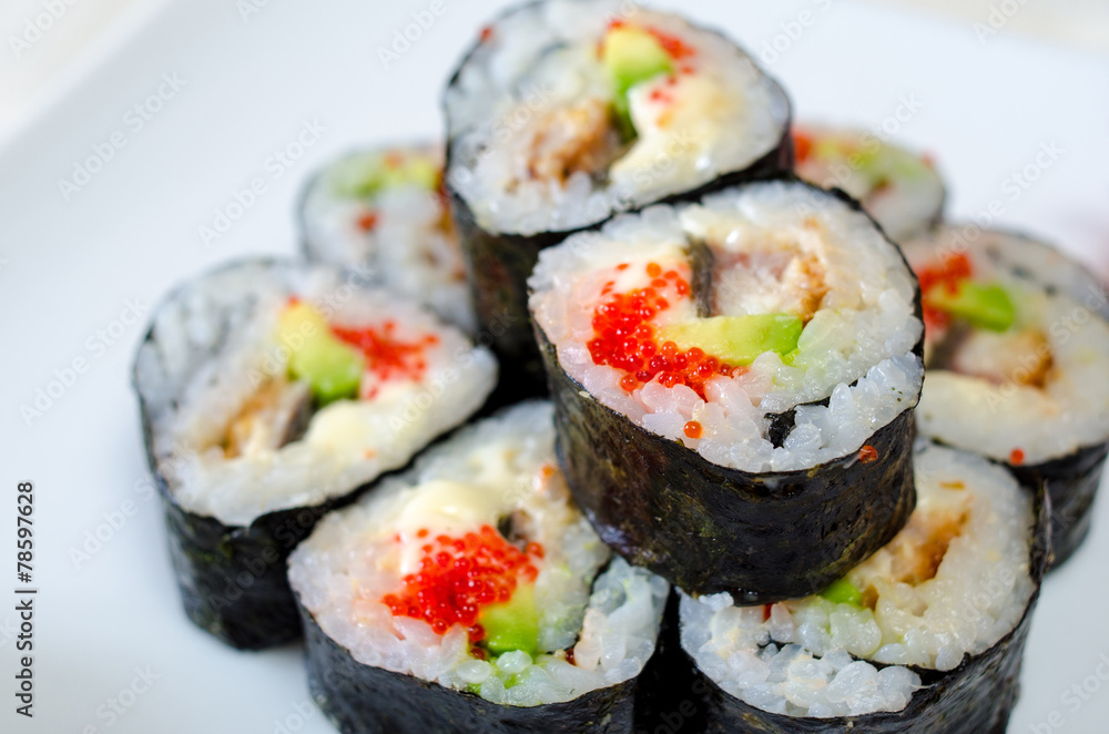 Rolls, sushi and ginger Rolls, sushi and ginger