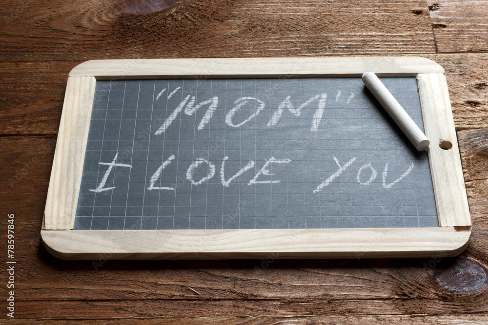 Mom I love you written on blackboard
