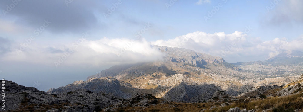 Ssummer landscape panorama with mountains and clouds