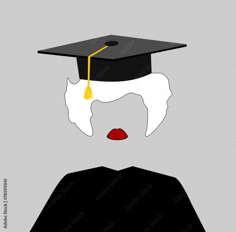 elderly woman with gray hair wearing graduation cap and gown Stock Vector |  Adobe Stock
