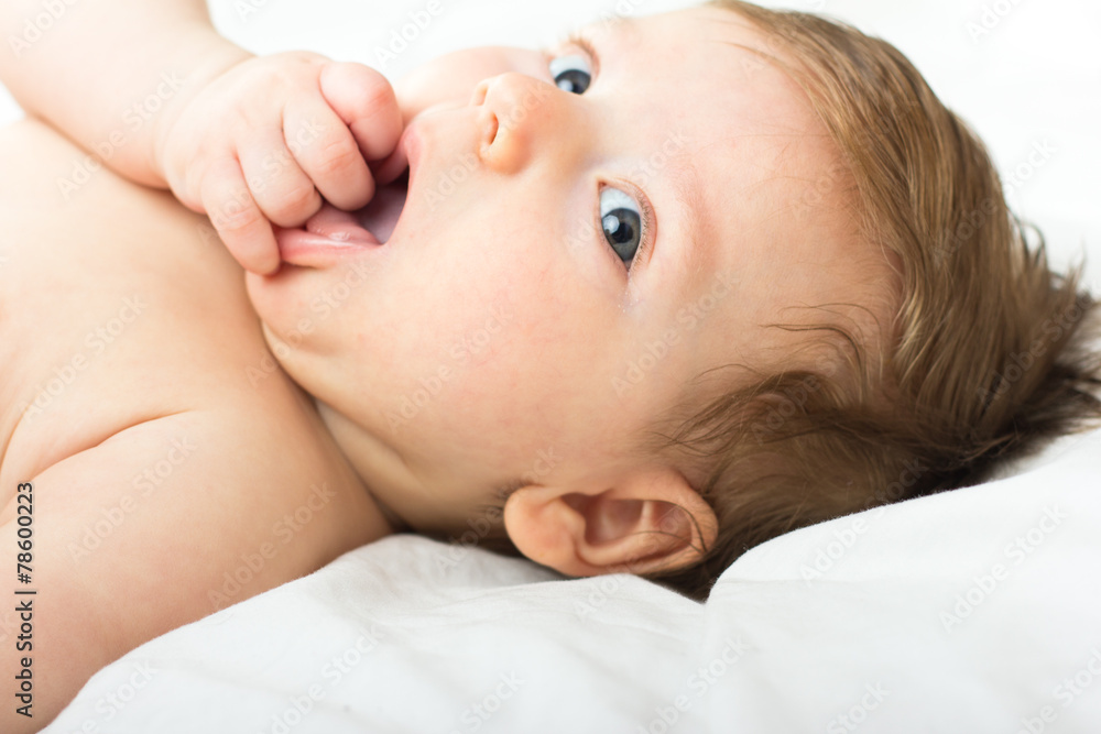 Beautiful baby.The child in the crib Beautiful baby.The child in the crib