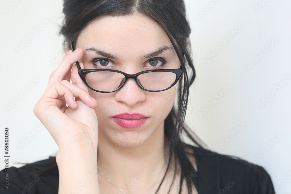 Beautiful sexy woman in eyeglasses with black suit Beautiful sexy woman in eyeglasses with black suit