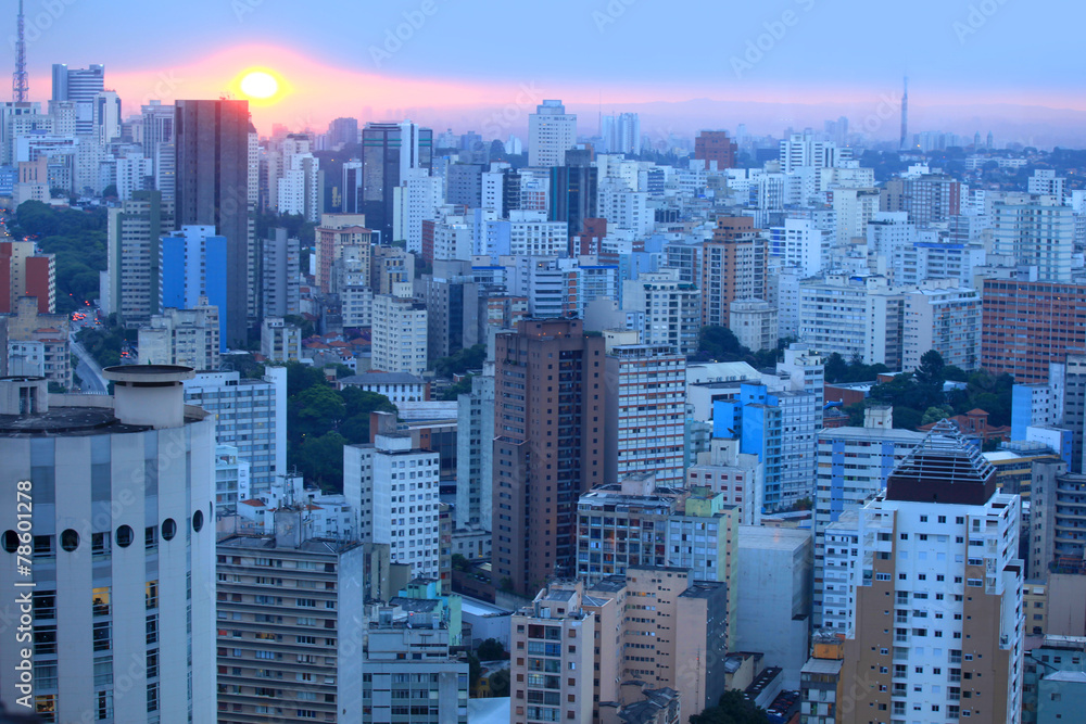 Sun set over Sao Paulo city