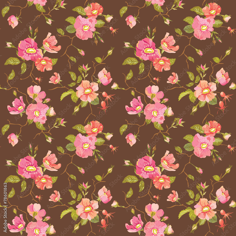 Obraz premium Roses Background - Seamless Floral Shabby Chic Pattern