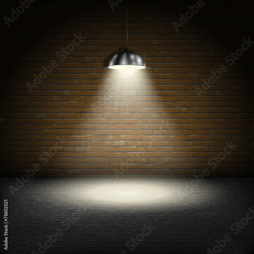 Spotlight On Brick Wall Background.