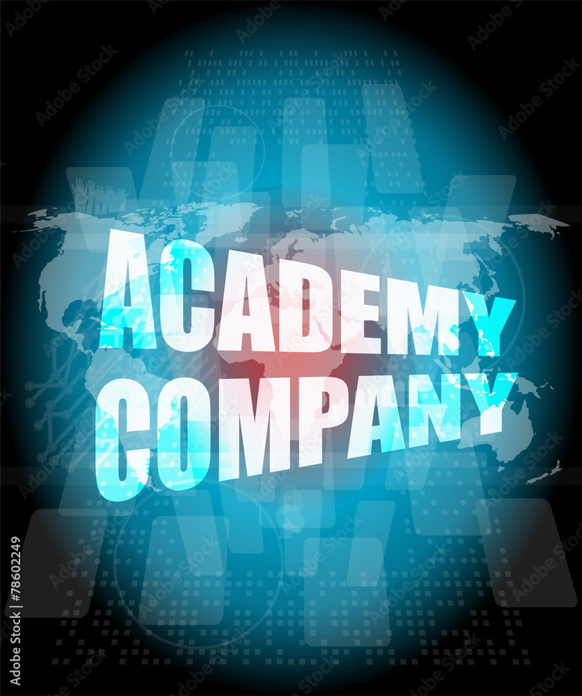 words academy company on digital screen, business concept