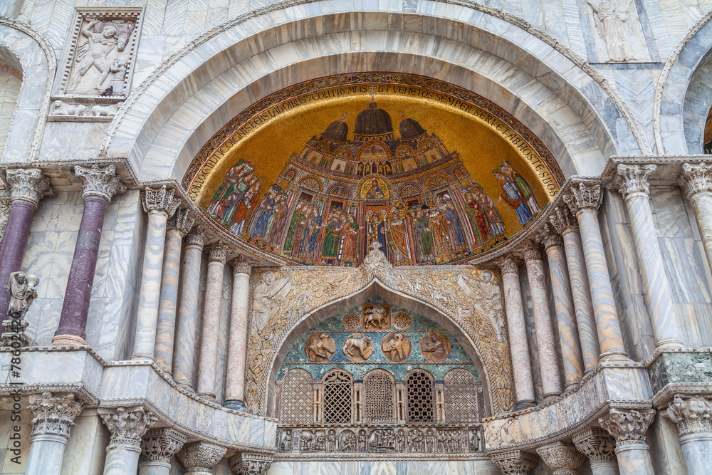 Facade detail of Basilica di San Marco in Venice, Italy