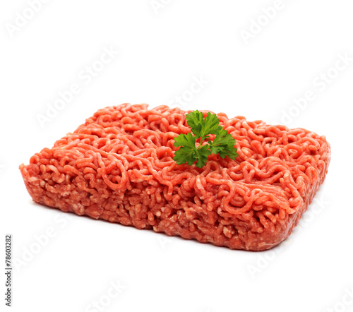 Beef minced meat with parsley on white