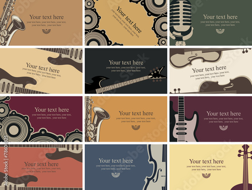 set of business cards with musical instruments