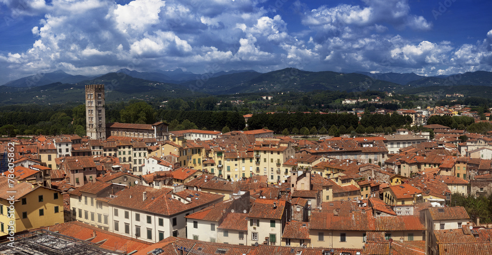 Tuscany, Italy: aerial view of Lucca medieval city