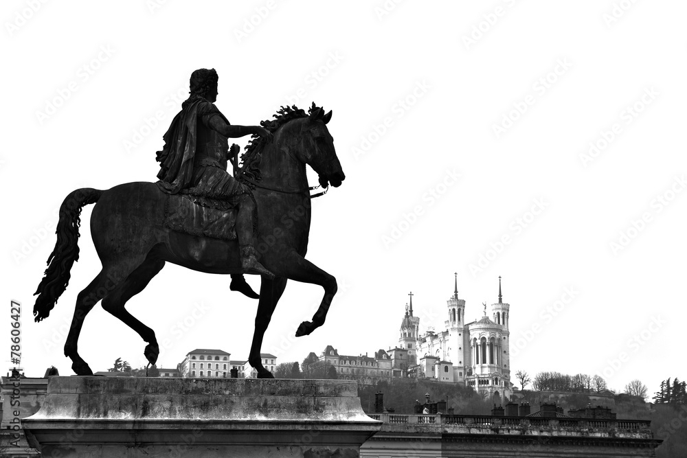 Obraz premium Place Bellecour and the Basilica of Notre Dame de Fourviere,Lyon