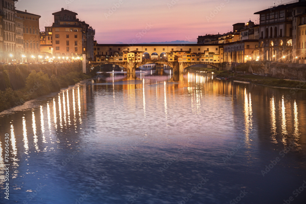 Florence, Tuscany, Italy: Ponte vecchio at dusk