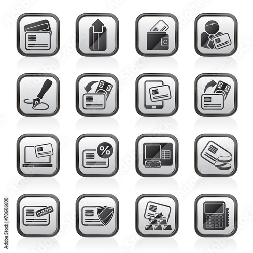 credit card, POS terminal and ATM icons - vector icon set