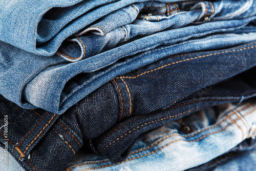 Stack of blue jeans
