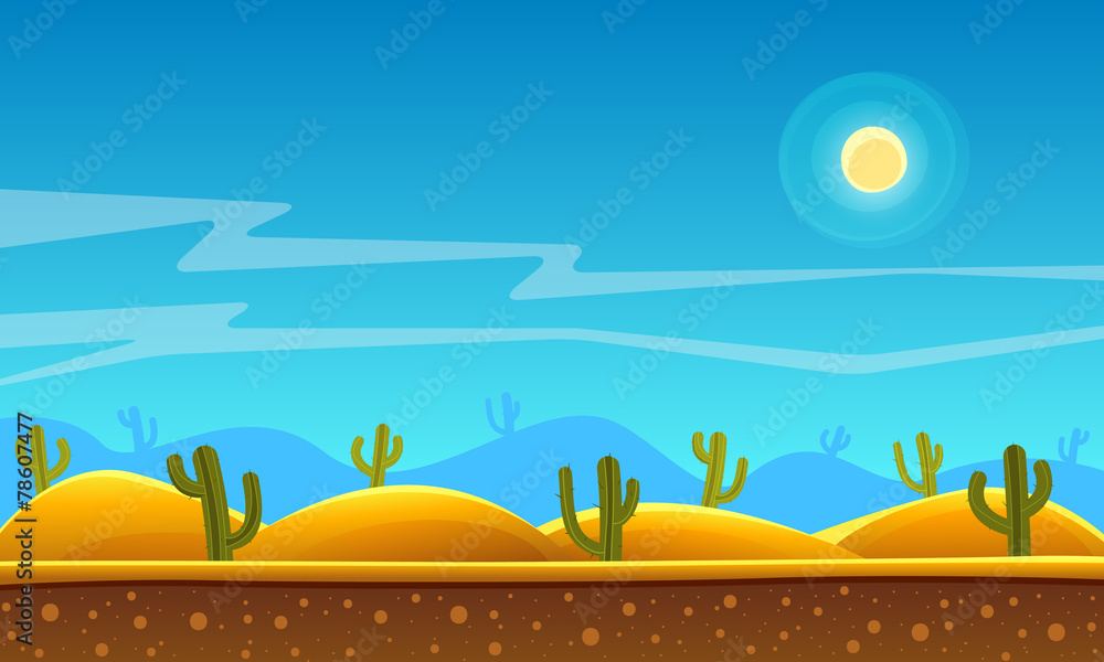 Desert cartoon background - obrazy, fototapety, plakaty 