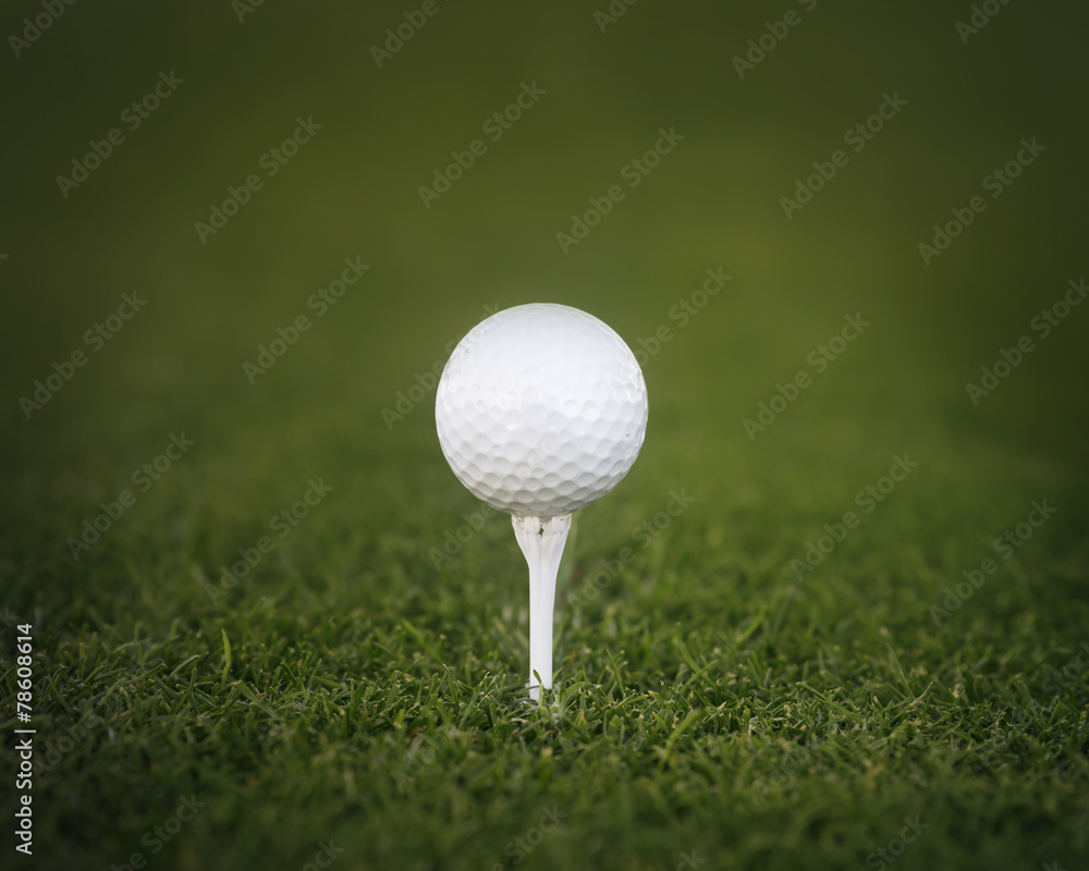 Golf ball on tee ready to be shot Golf ball on tee ready to be shot
