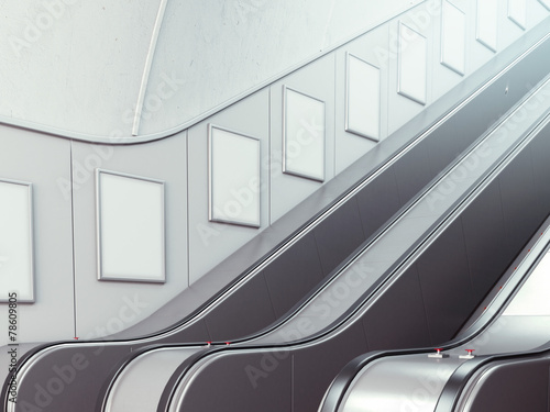 Blank billboards with escalator