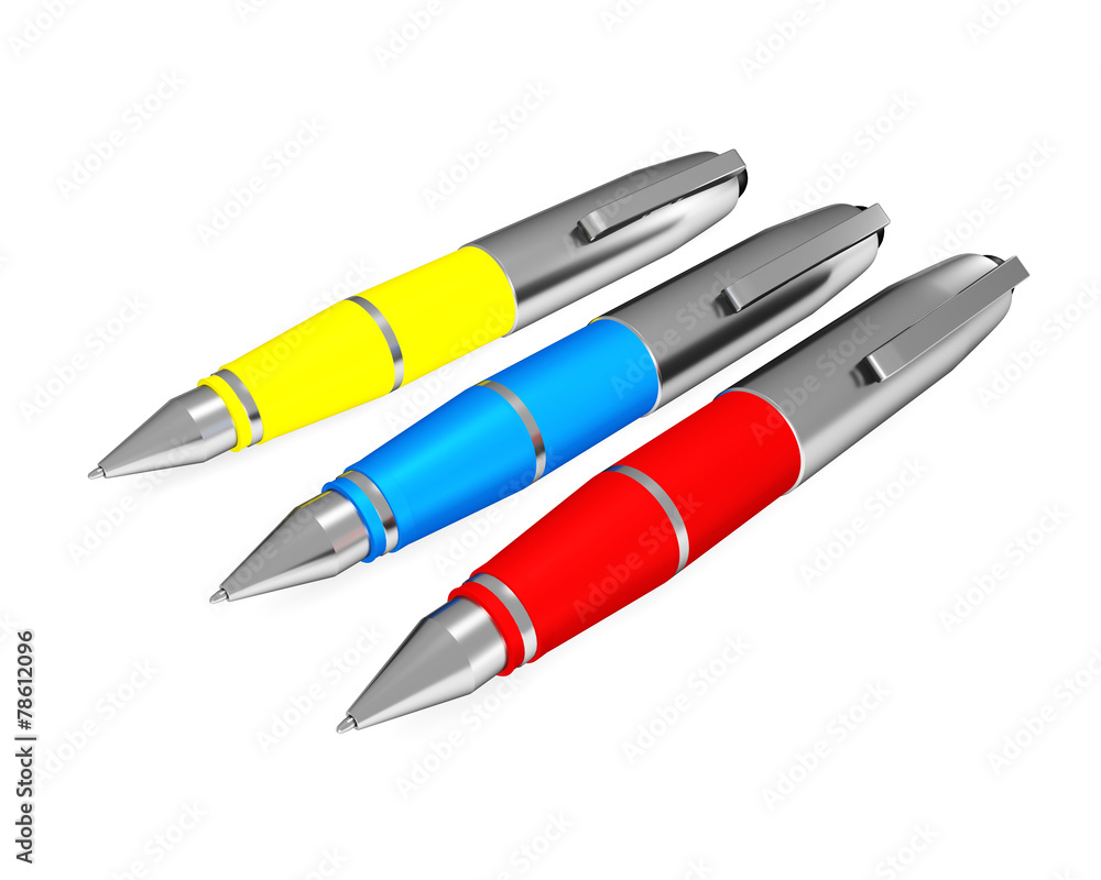 three ballpoint pen isolated on white background three ballpoint pen isolated on white background