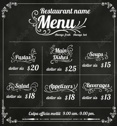 Restaurant Food Menu Design with Chalkboard Background