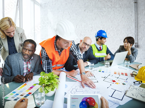 Construction Worker Brainstorming Project Teamwork Concept