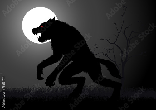 A werewolf lurking in the dark during full moon