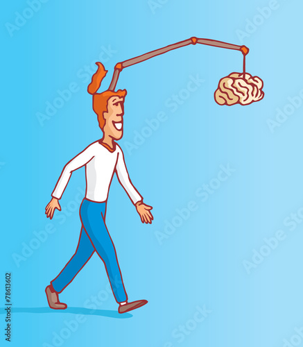 Man on full procrastination chasing his own brain