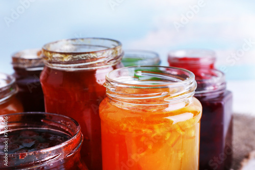 Homemade jars of fruits jam