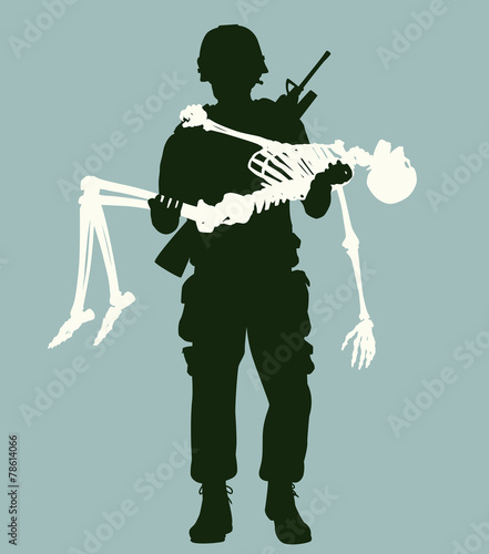 Soldier carrying skeleton