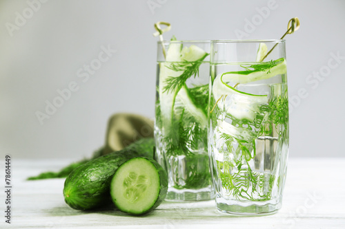 Glasses with fresh organic cucumber water