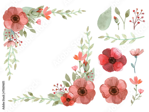 Set of flowers and leaves vector