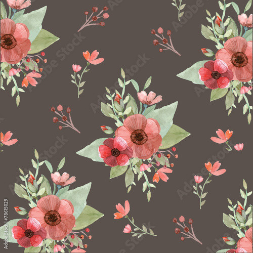 Seamless flowers and leaves pattern