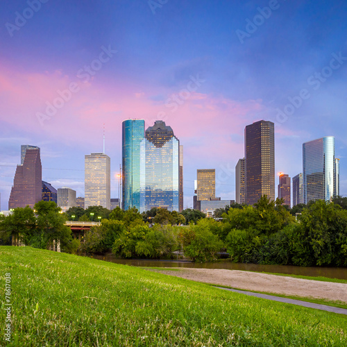 Houston Texas  skyline at sunset twilight from park lawn © f11photo