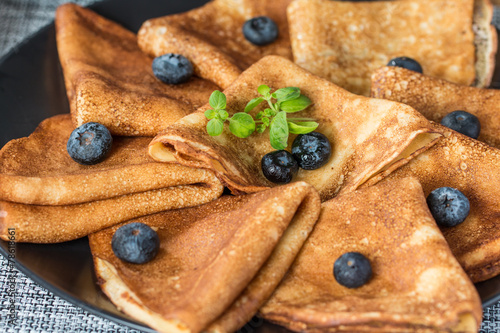 pancakes with fresh blueberry and huney photo