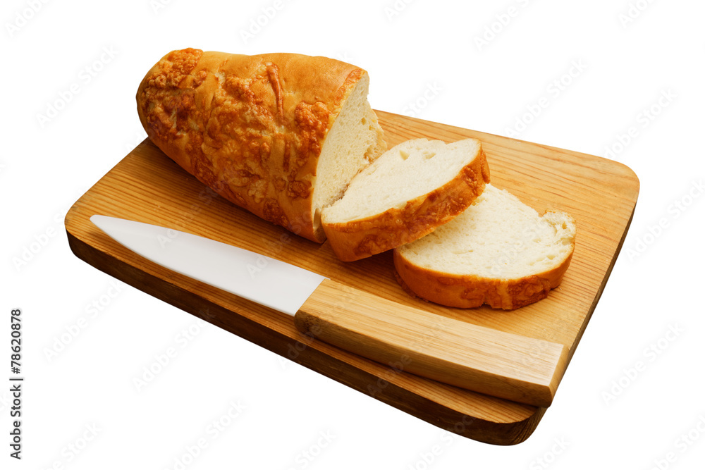 Lucianas bread and ceramic knife isolated on white Lucianas bread and ceramic knife isolated on white