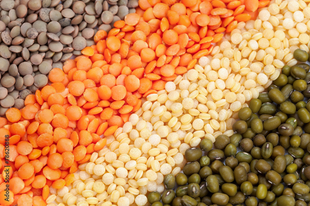 Variety of raw heathy super food legumes and grain Variety of raw heathy super food legumes and grain