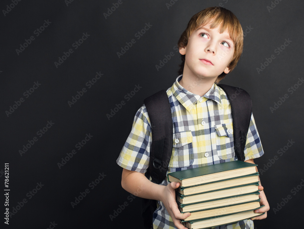 Portrait student with heap of books in hands Portrait student with heap of books in hands