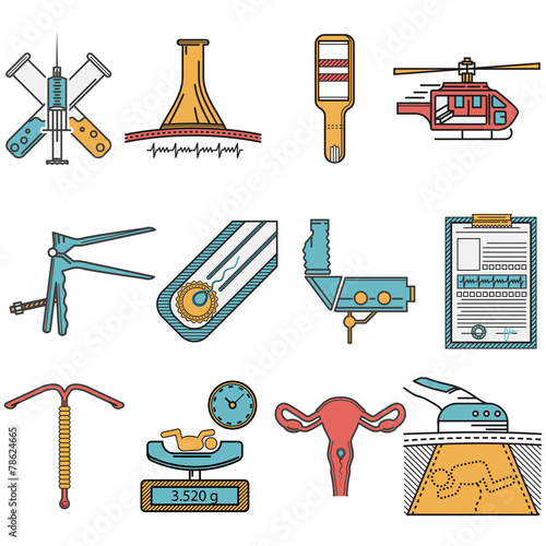 Flat vector icons set for obstetrics