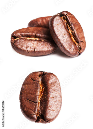 Collection of Roasted Coffee Beans isolated on white background.