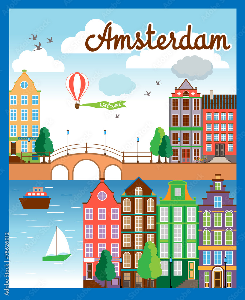Obraz premium Vector Nice Amsterdam City Background