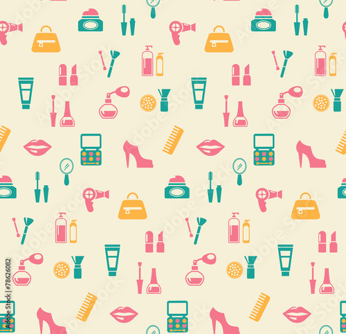 Hairstyling fashion and makeup seamless pattern