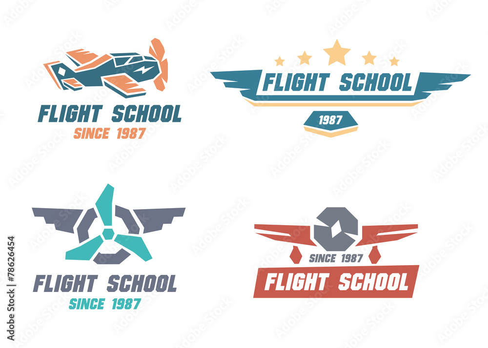 Flight school emblems. Vector illustration.
